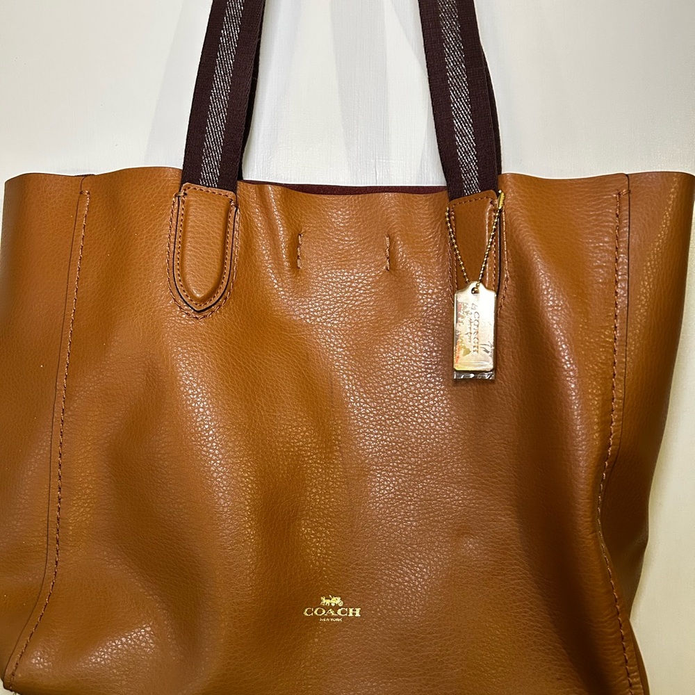 Coach Tan Leather Tote with Dark Brown Straps